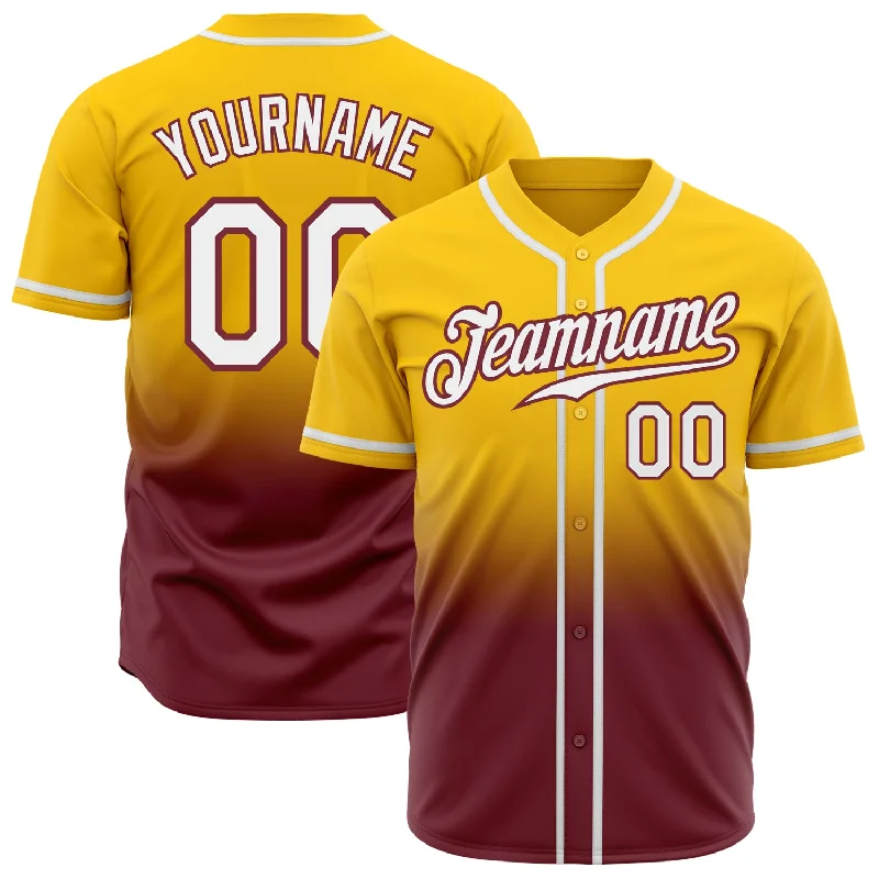 Baseball Jerseys For Custom Team Wear-Custom Yellow White-Burgundy Authentic Fade Fashion Baseball Jersey