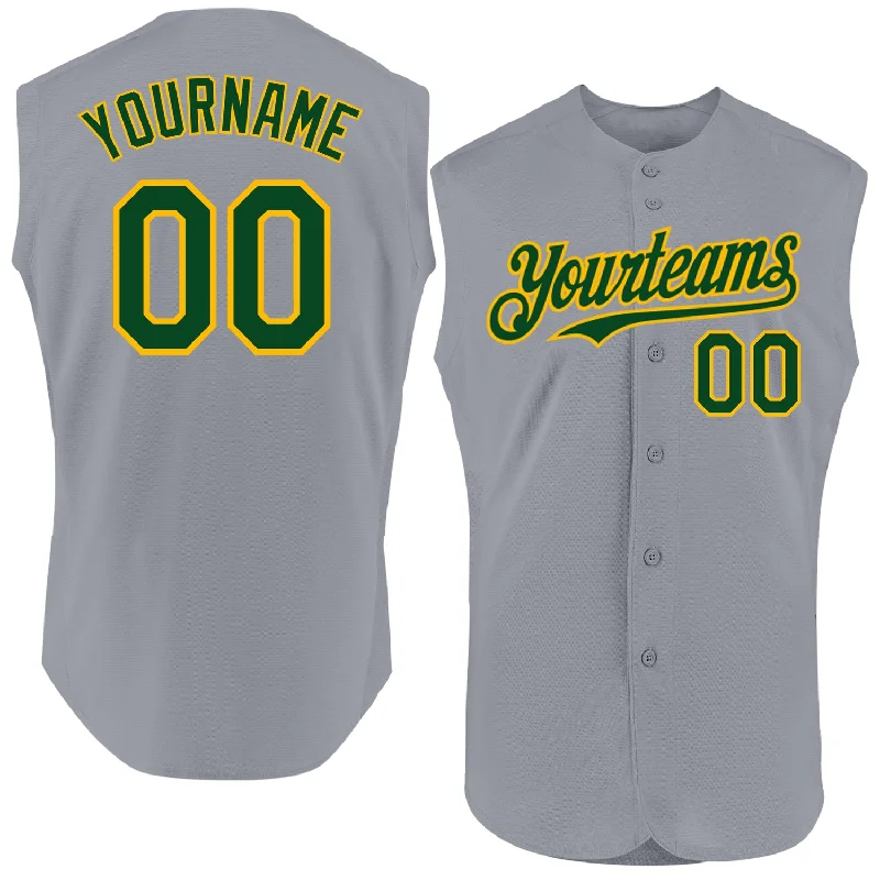 Personalized Baseball Jerseys For Special Gifts-Custom Gray Green-Gold Authentic Sleeveless Baseball Jersey