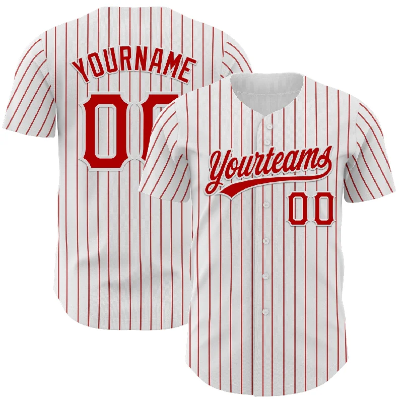 Personalized Baseball Jerseys For Event Recognition-Custom White Red Pinstripe Red Authentic Baseball Jersey