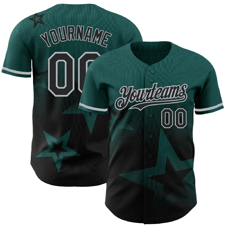 Personalized Baseball Jerseys For Supporters-Custom Midnight Green Black-Gray 3D Pattern Design Gradient Style Twinkle Star Authentic Baseball Jersey