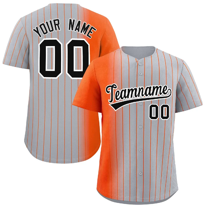 Personalized Baseball Jerseys For High School Teams-Custom Gray Orange Pinstripe Personalized Gradient Authentic Baseball Jersey