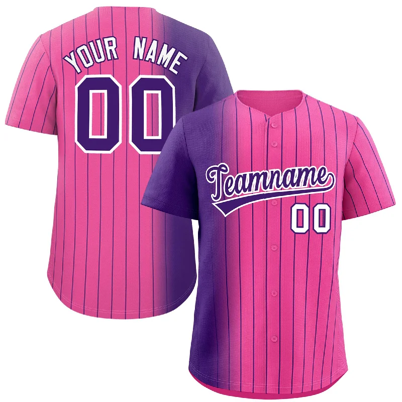 Personalized Baseball Jerseys For Supporters-Custom Pink Purple Pinstripe Personalized Gradient Authentic Baseball Jersey