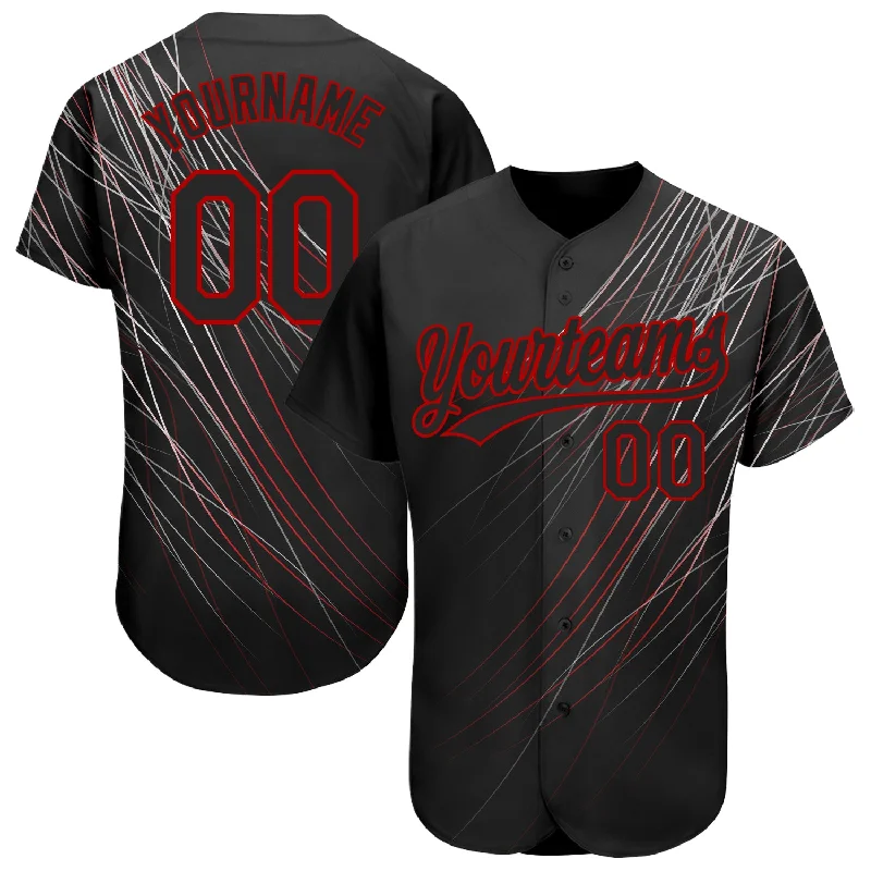 Custom Baseball Jerseys With Graphics & Emblems-Custom Black Black-Red 3D Pattern Design Authentic Baseball Jersey